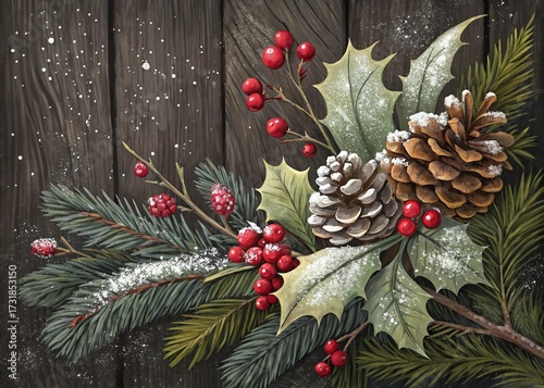 christmas background with fir branches and cones wallpaper