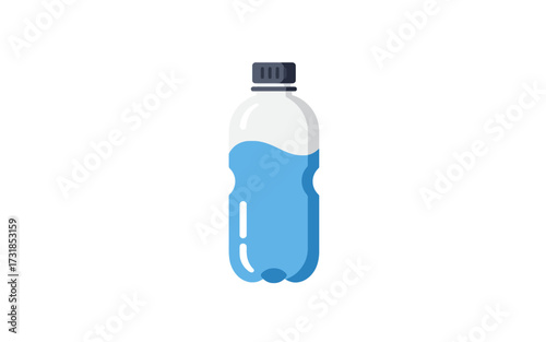 Illustration of a plastic water bottle with blue liquid and a black cap.