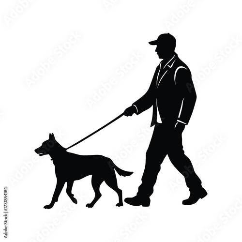 silhouette of a man with a dog Vector illustration
