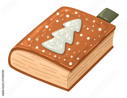 Illustration of a Christmas book with a pine tree on the cover. Vector.