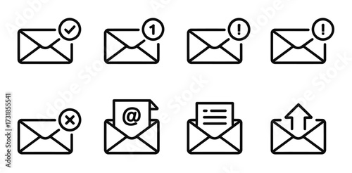 Email and messaging icons – inbox, notification, documents, outgoing mail