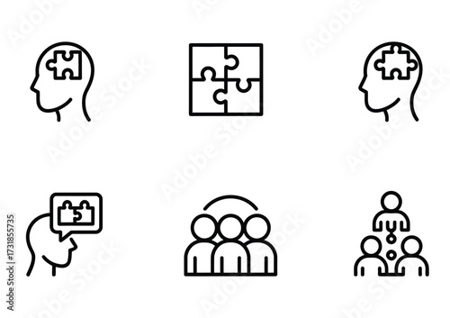 Problem solving icons - puzzle, teamwork, collaboration, knowledge sharing