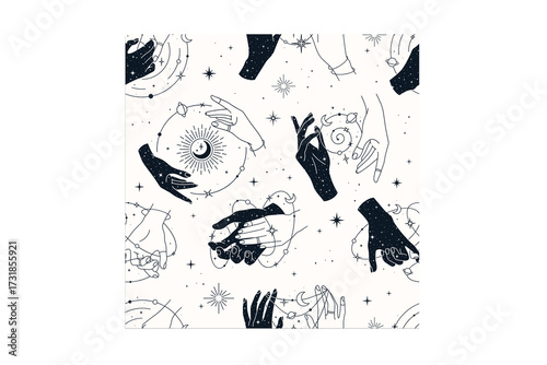 Mystical Hands with Moons and Stars Pattern