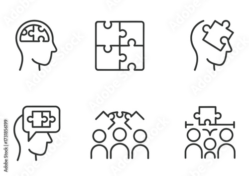Problem solving line icons - puzzle, teamwork, collaboration, thinking process