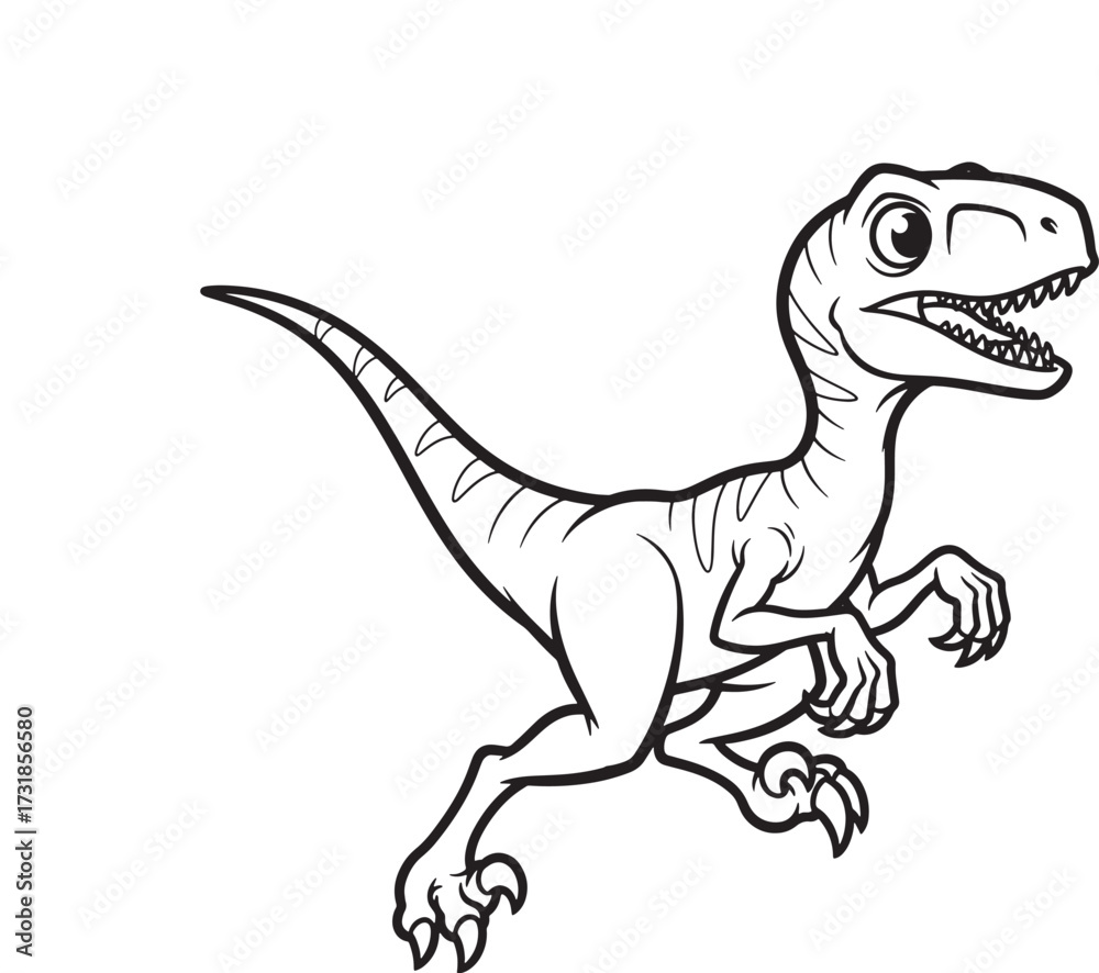 Fototapeta premium Cartoon velociraptor illustration a cute dinosaur character in black and white isolated on a white background