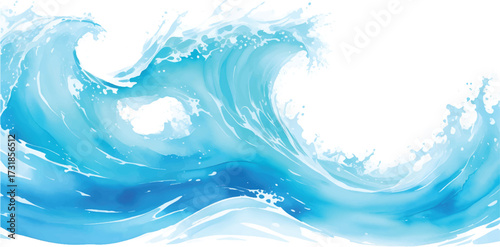 Blue Ocean Wave with White Foam Splash in Motion Dynamic Marine Illustration for Abstract Water Background and Tropical Nature Design
