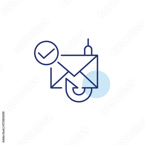 E-mail phishing and checkmark. Verified communication, safe delivery. Pixel perfect, editable stroke vector icon