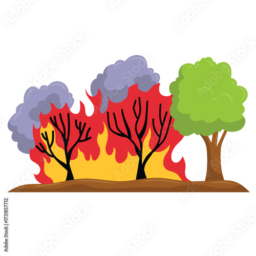 Fire disaster vector illustration, wildfire clip art, forest fire clip art, nature disaster vector icon, isolated on white background