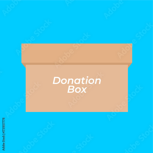 Donation box with "Donation Box" label, suitable for social causes, charity, or fundraising illustration, flat art design style.
