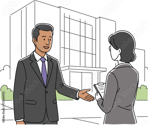 Professional businessman extending handshake in modern office setting, ready to seal the deal with a new client and promising business venture today
