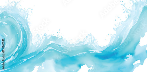 Abstract Blue Ocean Wave with Splashes and Foam Sea Water Illustration for Tropical Marine Background and Creative Nature Art