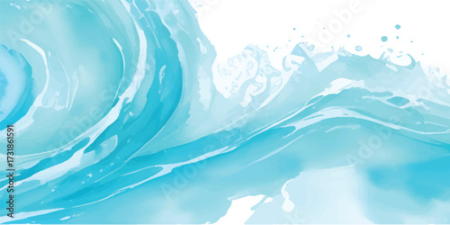 Abstract Blue Ocean Wave with Splashes and Foam Sea Water Illustration for Tropical Marine Background and Creative Nature Art