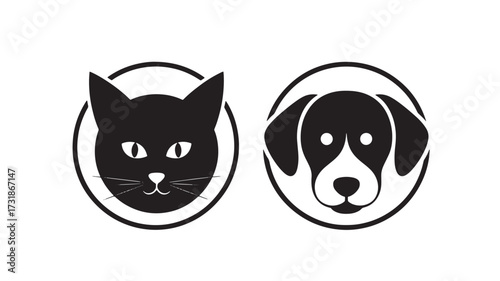 Simple vector icons of a cat and dog black and white pet symbols isolated on a white background