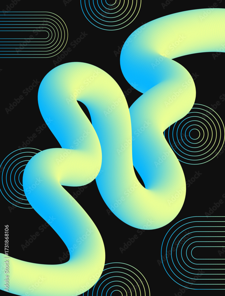 Obraz premium Modern abstract flow of blue and green lines with circles. Vector illustration