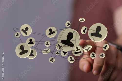 An innovative way to connect people through technology. The concept of social network and digital data with networking and group and human conne