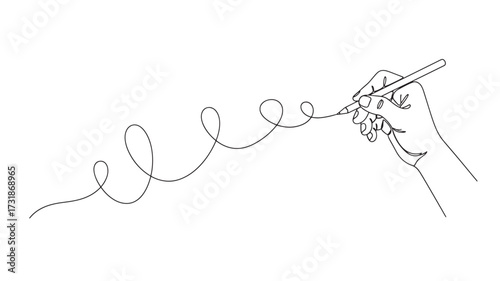 Hand drawing a continuous line with a pencil simple vector illustration for creative design projects isolated on white background