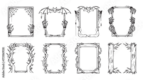 set of Halloween creepy frame vector illustration