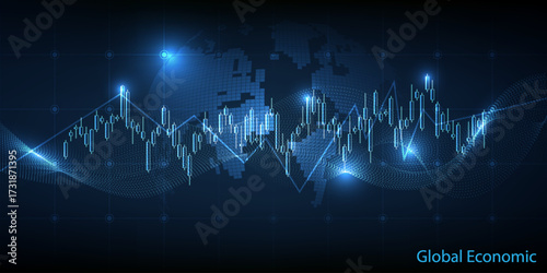 Vector illustrations of abstract futuristic global economics artwork or backgound for financial and investment.