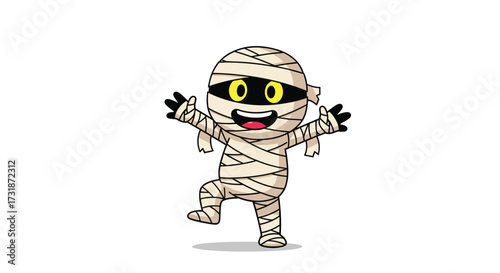 This animated pixel art character is a happy cartoon mummy with big yellow eyes and a wide smile.