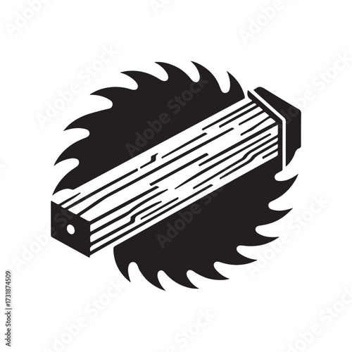 saw blade with wooden plank splitting vector silhouette clip art logo design illustration