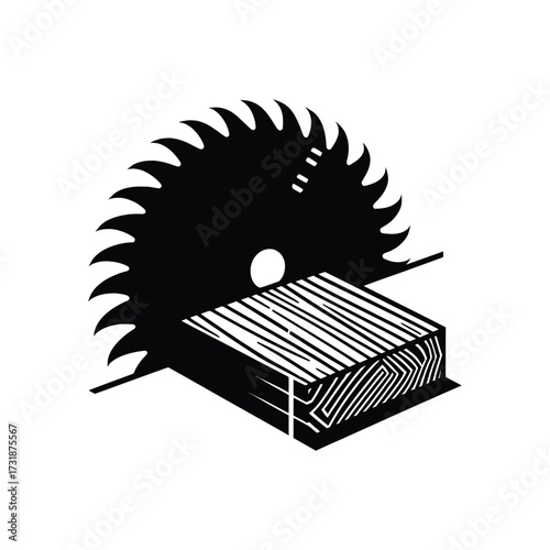 saw blade with wooden plank splitting vector silhouette clip art logo design illustration