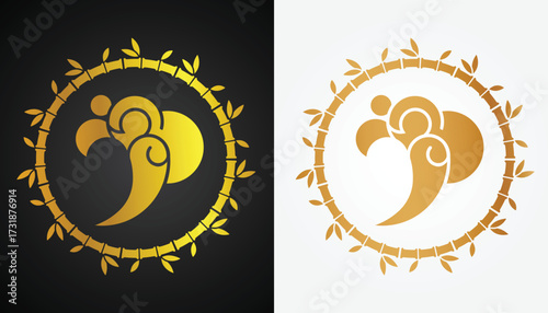 Vector image of Chinese wave logo with beautiful and cool gold color variations with cool circle motifs with black and white background for various design and branding purposes
