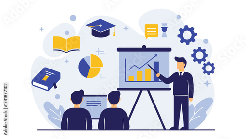 Corporate training session with instructor and employees learning skills