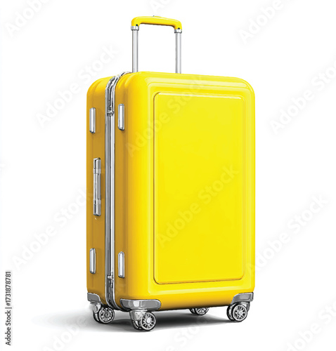 Vibrant yellow suitcase on wheels ready for travel and adventure perfect vacation luggage carrier