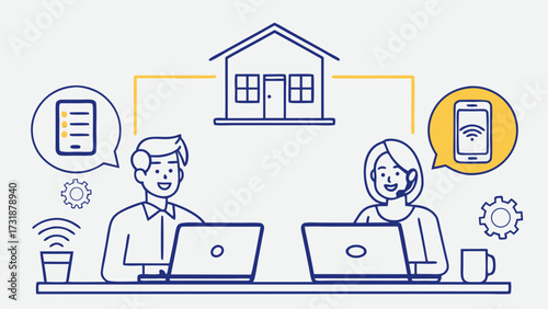 business people working in homeoffice, computer networking