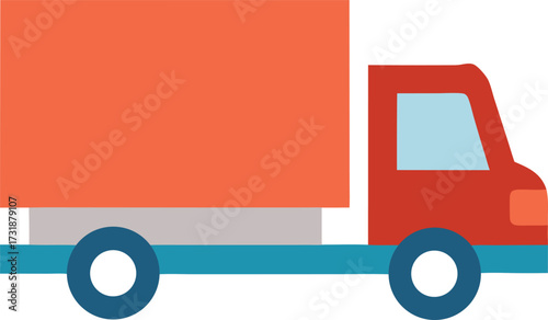 Flat icon of a truck with a red box on its back, representing delivery or transportation services.