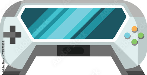 A video game controller resting on a plain white background, showcasing its design and buttons clearly.