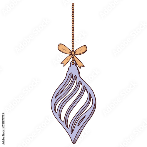 Hand drawn volumetric purple snowflake with bow. New Year decoration. Vector illustration
