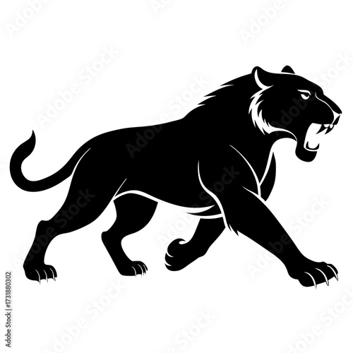 Vector illustration of black panther roaring and stalking forward