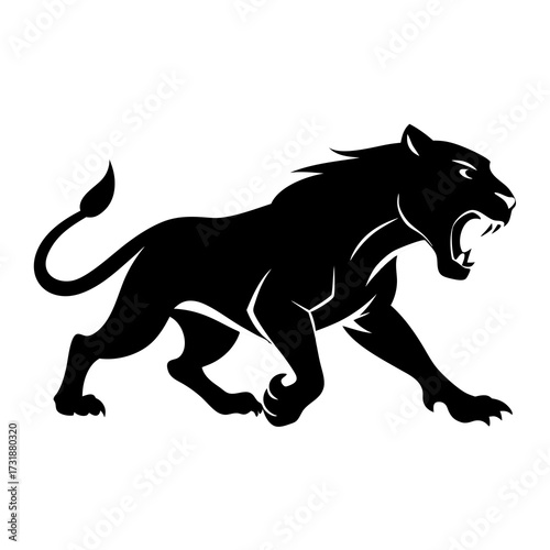Vector illustration of black panther roaring and stalking forward