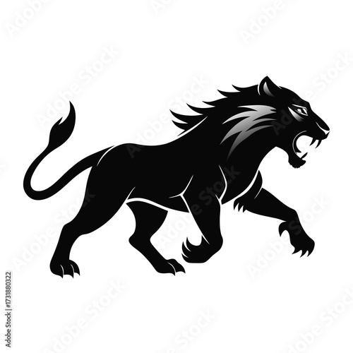 Vector illustration of black panther roaring and stalking forward