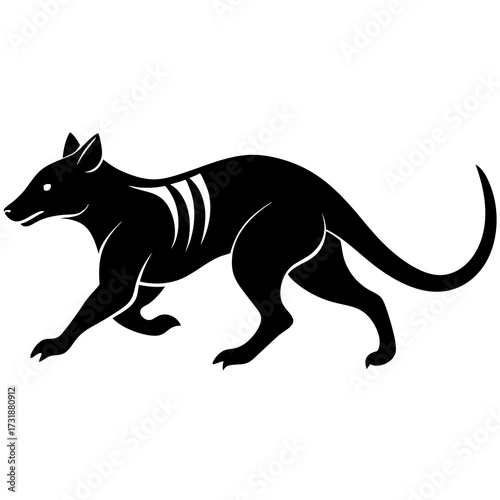 Vector illustration of black silhouette of a thylacine, also known as the tasmanian tiger