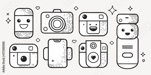 Delightful photography icons showcase creative expressions, ideal for social media, branding, and playful designs, radiating a whimsical charm and modern appeal