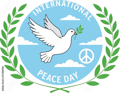 International peace day with dove and olive branch isolated on white background