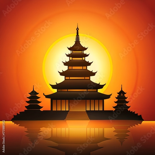 golden pagoda at sunset