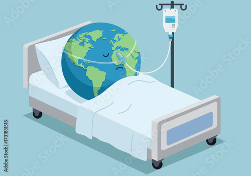 Earth in Hospital Bed A Visual Metaphor for Planetary Health.