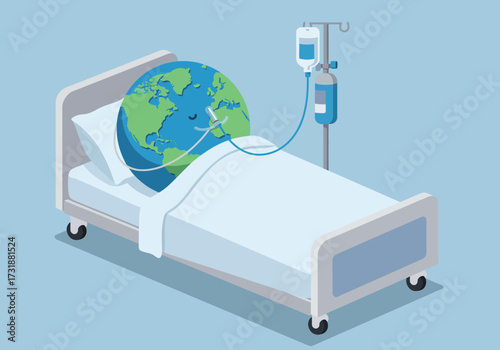 Earth on Hospital Bed A Metaphor for Environmental Crisis.