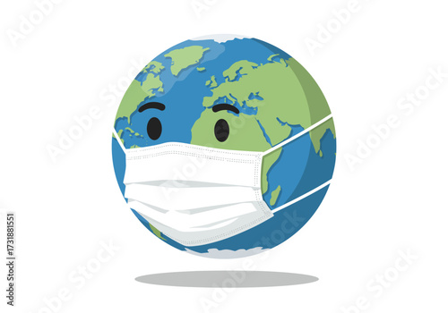 Earth Wearing a Mask Global Health Crisis Illustration.