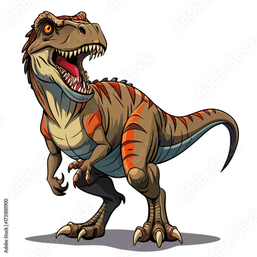 Vector illustration of a fierce tyrannosaurus rex dinosaur with its mouth open, isolated on a