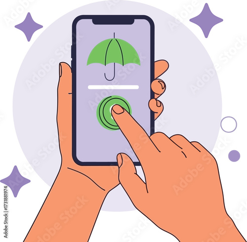 Insurance app on smartphone isolated on white background