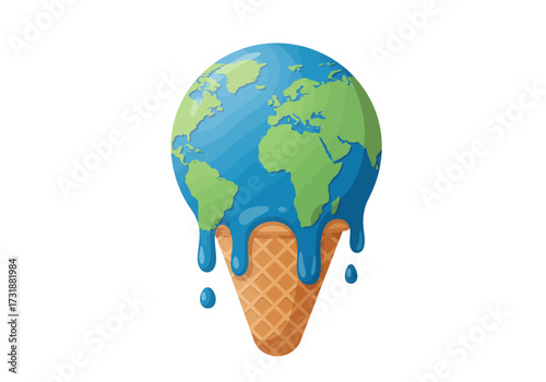 Global Warming Concept Earth as Melting Ice Cream Cone.