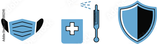 Personal protective equipment and hygiene icons for safety and health