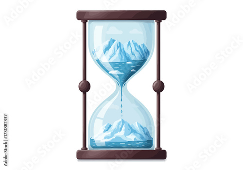 Hourglass with Melting Iceberg A Symbol of Climate Change.