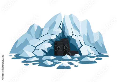 Icy Cave Entrance with Dark Opening and Debris.
