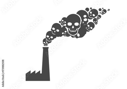 Industrial Pollution Factory Emitting Toxic Smoke with Skull Shapes.