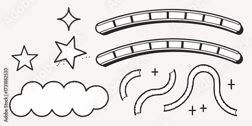 Whimsical hand-drawn stars, cloud, and rainbow bridge elements set the stage for imaginative adventures and creative projects, offering playful fun